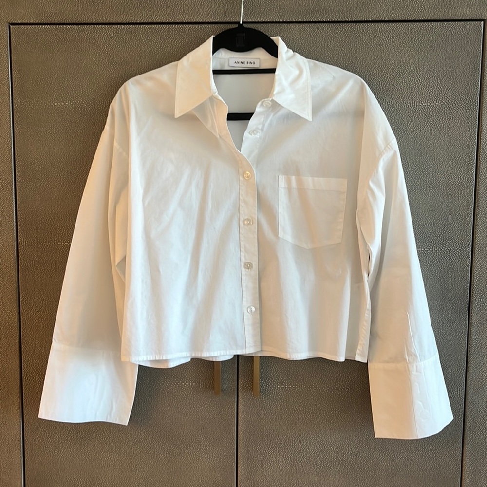 Anine Bing White Cropped Button-Down Shirt
